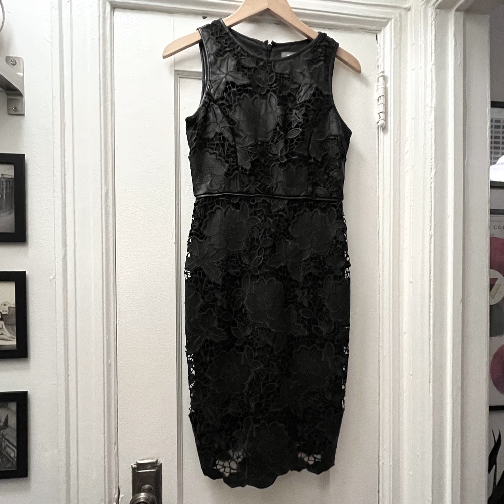 Vince Camuto Black Faux Leather Cutout Floral Dress Sz. 2
